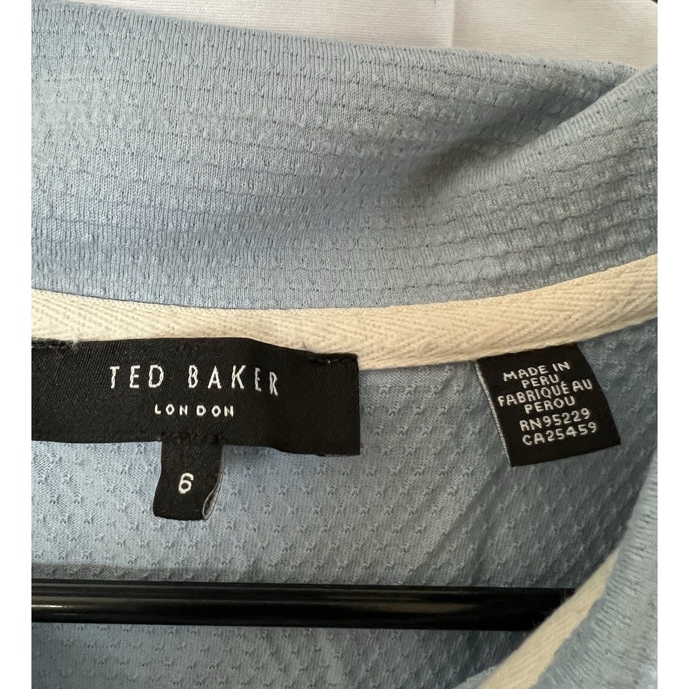 Ted Baker Shirt Mens Sz 6 Light Blue Textured Wave Polo Casual - Picture 3 of 6
